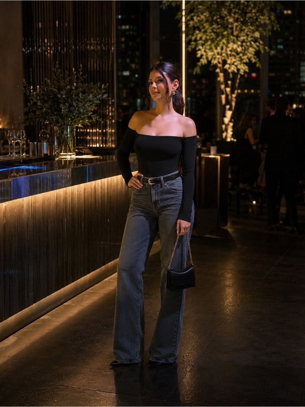 ✨ OQQ Off Shoulder Long Sleeve Bodysuit – Black